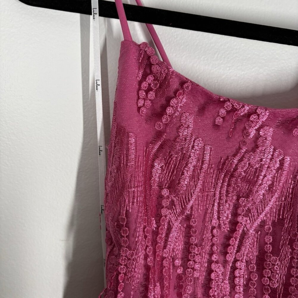 Lulus Women XL Making Magic Bright Pink Fringe Lace-Up Mini Dress NWT - Picture 6 of 14